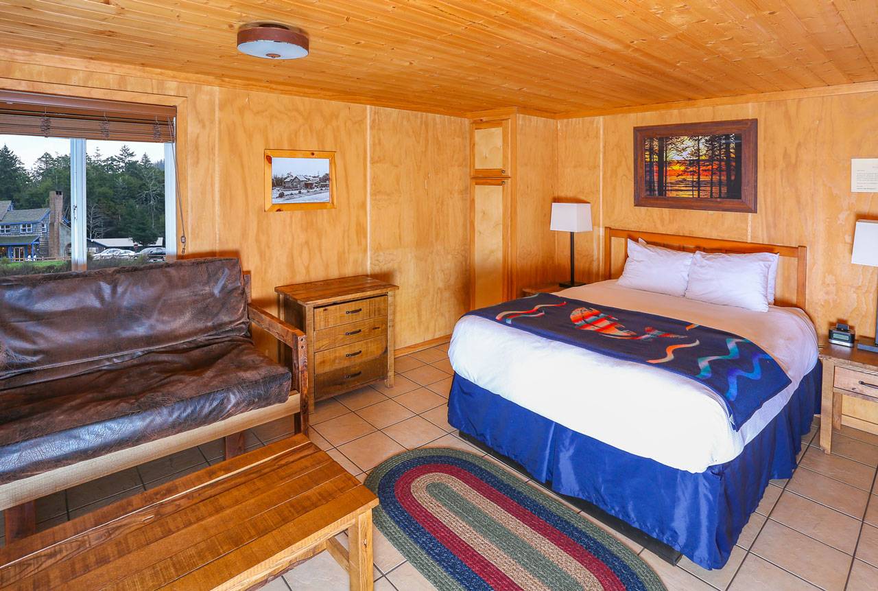 Enjoy the warm and rustic cabin interiors at Kalaloch Lodge.