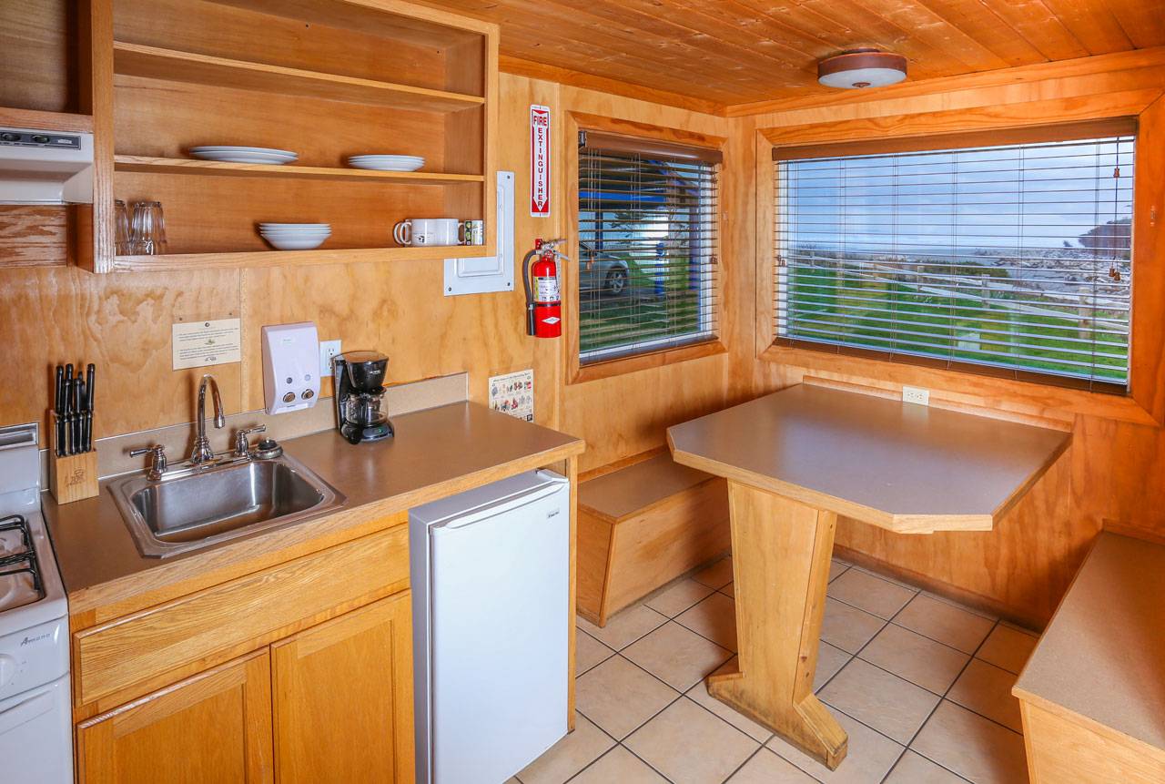 Most of our cabins have full kitchens and kitchenettes, and come equipped with plates, cups, silverware, and more.