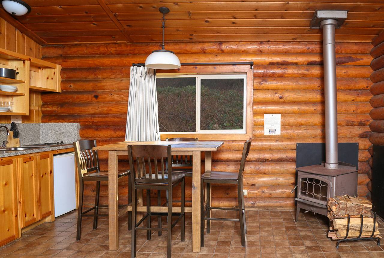 Kalaloch Lodge Cabins come with a kitchen or kitchenette, dining area and a wood stove.