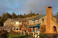 Kalaloch Lodge glows golden in the hour before sunset.