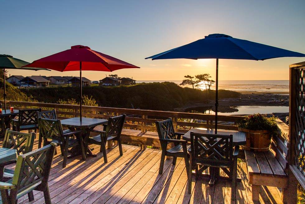 The deck at Creekside Restaurant is a great place to watch sunset over the ocean while enjoying dinner.