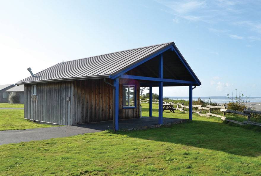 Pull right up to a Bluff Cabin at Kalaloch Lodge for covered parking and a view of the ocean.