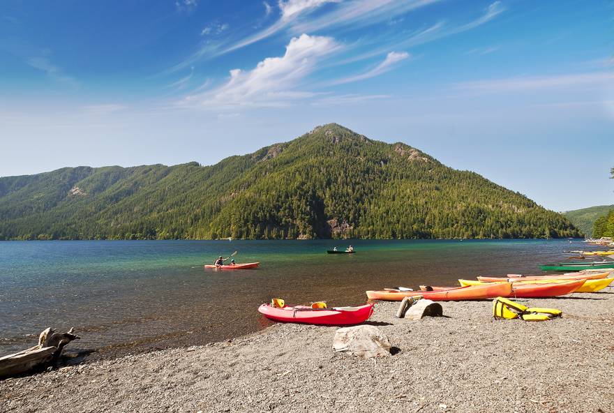 Explore Lake Quinault by kayak on your way to Kalaloch Lodge.